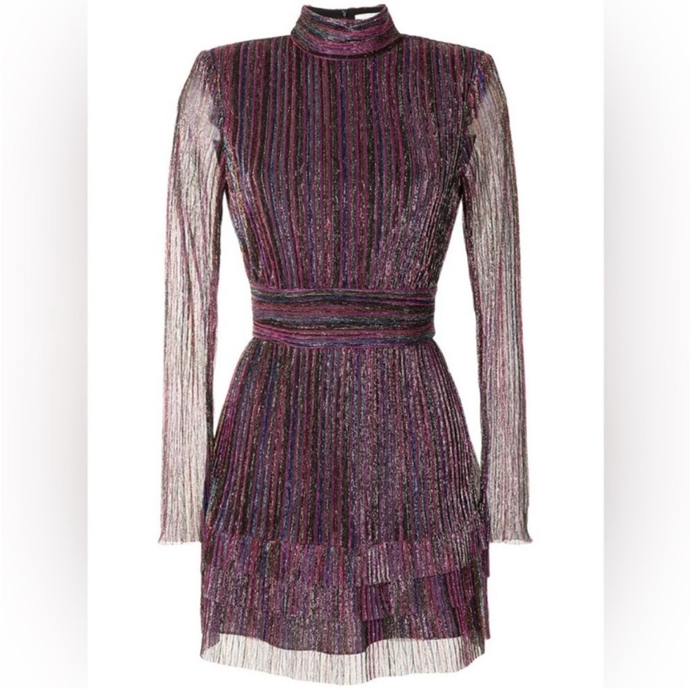 Rebecca Vallance Metallic Multicolor Striped Ruffle Dress!
